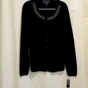 Rhinestone collared Black Cardigan